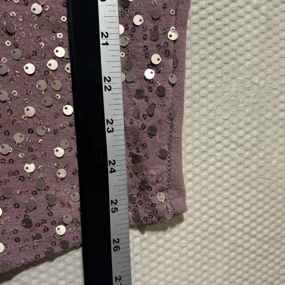 Studio Y Women's Medium Mauve Sequin V-Neck Dolman Sleeve Top Sparkly Party - Picture 6 of 7